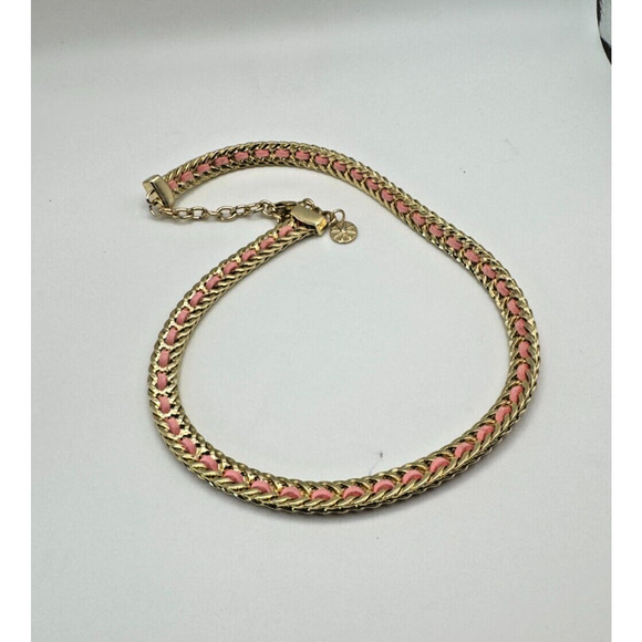 RJ Graziano Pink Gold Tone Necklace Braided Flat Soft Shiny Heavy Necklace 20" - Picture 4 of 5
